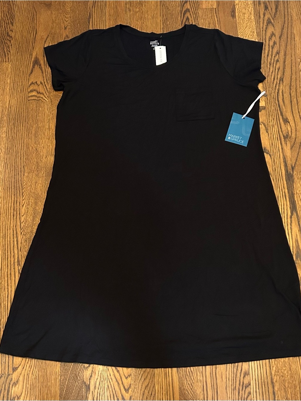 Market & Spruce Black Short Sleeve Midi Pocket Dress